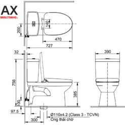 Bản vẽ bàn cầu INAX 2 khối AC-504VAN