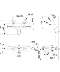 Bản vẽ vòi sen tắm INAX BFV-3413T-3C nhiệt độ