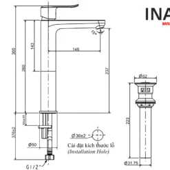 Bản vẽ Vòi chậu rửa mặt nước nóng lạnh INAX LFV-2012SH