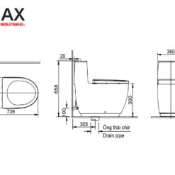 Bồn Cầu INAX AC 1052VN (AC-1052VN) 1 Khối Aqua Ceramic 9 Bản vẽ bồn cầu INAX 1 khối AC-1052VN