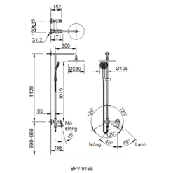 Bản vẽ kỹ thuật vòi sen cây BFV-915S