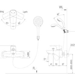 bản vẽ thiết kế của vòi sen tắm inax BFV-213S-3C nóng lạnh