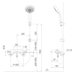 Bản vẽ kỹ thuật vòi sen tắm BFV-5103T-3C nhiệt độ tự động