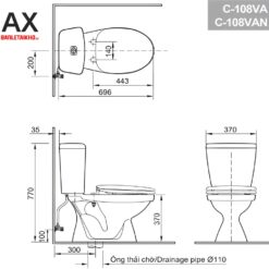 Bồn Cầu INAX 2 Khối C-108VAN (C108VAN) nắp êm CF-37VSAK 9 Bản vẽ bàn cầu 2 khối INAX C108VAN