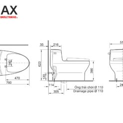 Bồn Cầu INAX AC-4005VN (AC4005VN) Xả gạt đời đầu tiên 9 Bản vẽ bàn cầu INAX AC-4005VN liền khối