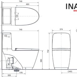 Bồn Cầu INAX ACT-832VN (ACT832VN) 2 Khối Xả Không Chạm 6 Bản vẽ bệt INAX ACT-832VN xả không chạm