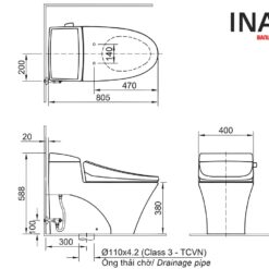 Bản vẽ bồn cầu 1 khối INAX AC-1017R nắp rửa điện tử CW-H20VN