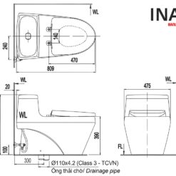 Bản vẽ bồn cầu INAX AC-1035+CW-KA22AVN nắp rửa điện tử