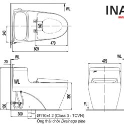 Bản vẽ bồn cầu INAX AC-1135+CW-KB22AVN nắp điện tử