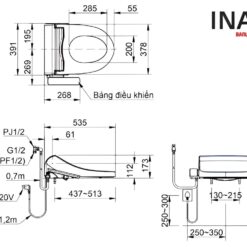 Bồn Cầu Thông Minh INAX AC-2700+CW-H18VN 8 Bản vẽ bồn cầu 1 khối INAX AC-2700 nắp rửa điện tử CW-H18VN