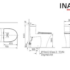 Bản vẽ bồn cầu INAX AC-900R kết hợp nắp điện tử CW-KA22AVN
