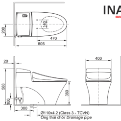 Bồn Cầu Thông Minh INAX AC-1008R+CW-H17VN 6 Bản vẽ bệt 1 khối INAX AC-1008R kết hợp nắp điện tử CW-H17VN