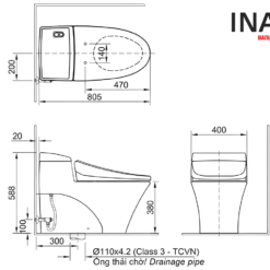 Bồn Cầu Thông Minh INAX AC-1008R+CW-H18VN 9 Bản vẽ bệt 1 khối INAX AC-1008R+CW-H18VN nắp điện tử