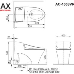 Bồn Cầu INAX AC-1008R+CW-KA22AVN 1 Khối Nắp Điện Tử 7 Bản vẽ INAX AC-1008R+CW-KA22AVN liền khối
