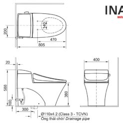 Bồn Cầu Thông Minh INAX AC-1017R+CW-H17VN 8 Bản vẽ bồn cầu AC-1017 kết hợp nắp điện tử CW-H17VN