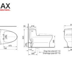 Bồn Cầu INAX 1 Khối Nắp Điện Tử AC-4005+CW-H17VN 8 Bản vẽ bồn cầu kết hợp nắp rửa điện tử INAX AC-4005+CW-H17VN