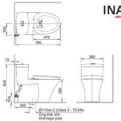 Bản vẽ bồn cầu kết hợp nắp INAX AC-900R/CW-H18VN