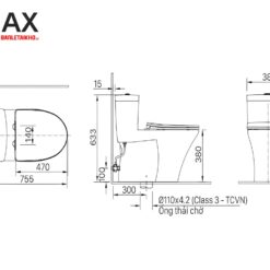 Bản vẽ bồn cầu INAX 1 khối AC-900R/CW-S32VN nắp rửa cơ