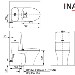 Bản vẽ bồn cầu nắp rửa điện tử INAX AC-959A+CW-H20VN