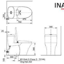 Bản vẽ lắp đặt bồn cầu INAX AC-959A+CW-KA22AVN