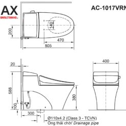 Bản vẽ kỹ thuật bồn cầu INAX AC-1017VRN liền khối