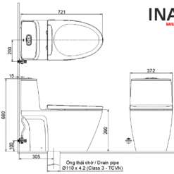 Bồn Cầu INAX AC-902+CW-S15VN 1 Khối Nắp Rửa Cơ 9 Bản vẽ kỹ thuật bồn cầu INAX AC-902+CW-S15VN