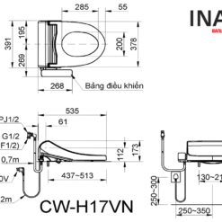 Bồn Cầu Thông Minh INAX AC-1008R+CW-H17VN 7 Bản vẽ lắp đặt bồn cầu 1 khối nắp điện tử INAX AC-1008R/CW-H17VN