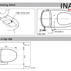 Bản vẽ bệt 1 khối INAX AC-1008R kết hợp nắp điện tử CW-H18VN