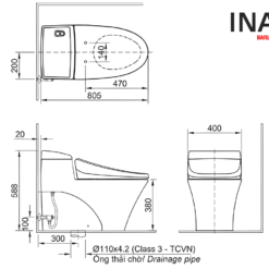 Bồn Cầu Thông Minh INAX AC-1008R+CW-H20VN 6 Bản vẽ lắp đặt bồn cầu nắp điện tử INAX AC-1008R+CW-H20VN
