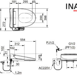 Bồn Cầu Thông Minh INAX AC-912+CW-KB22AVN 7 Bản vẽ lắp đặt bệt điện tử INAX AC-912+CW-KB22AVN 1 khối