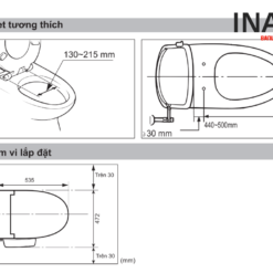 Bồn Cầu Thông Minh INAX AC-959A+CW-H17VN 9 Bản vẽ lắp đặt bồn cầu thông minh INAX AC-959A+CW-H18VN nắp rửa điện tử
