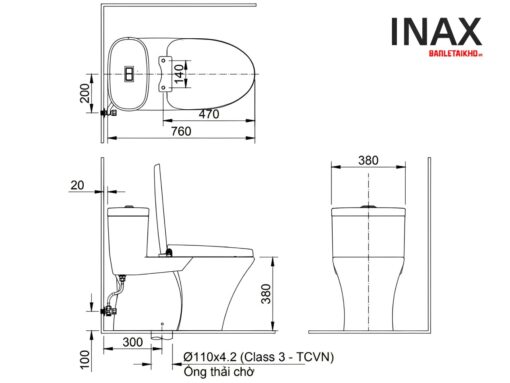 Bản vẽ lắp đặt bàn cầu INAX AC-959A+CW-S32VN