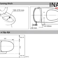 Nắp Bồn Cầu Điện Tử INAX CW-H17VN (CWH17VN) Shower Toilet 7 Bản vẽ nắp bệt điện tử INAX CW-H17VN