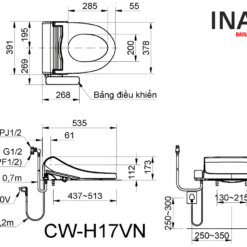Bồn Cầu INAX 1 Khối Nắp Điện Tử AC-4005+CW-H17VN 9 Bản vẽ nắp điện tử bàn cầu INAX AC-4005 CW-H17VN