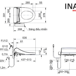 Bản vẽ nắp điện tử bồn cầu INAX AC-1052+CW-H18VN