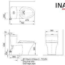 Bảng vẽ kỹ thuật của bồn cầu INAX AC-900VRN-2