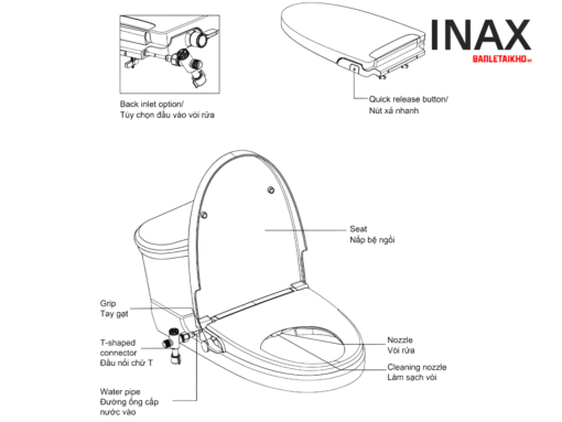 Bệt liền khối INAX AC 959A+CW S32VN kết hợp nắp rửa cơ