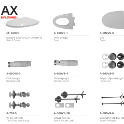 Nắp Bồn Cầu INAX CF-600VS (C-514VAN, AC-969VN-2, AC-959VAN-2) Rơi Êm Siêu Mỏng 9 Linh kiện nắp bồn cầu INAX CF 600VS