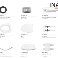 Nắp Bồn Cầu INAX CF-500VS (C-504VAN AC-504VAN AC-700VAN AC-959VAN) Đóng Êm 8 Linh kiện nắp INAX CF-500VS