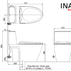 Bồn Cầu Nắp Điện Tử INAX AC-912+CW-H18VN Xả Gạt 11 Bàn cầu INAX AC-912 CW-H18VN