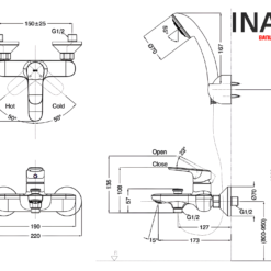 Vòi Sen Tắm INAX BFV-1403S-7C (BFV1403S7C) Nóng Lạnh Tay Sen Tăng Áp 11 Bản vẽ kỹ thuật vòi sen tắm nóng lạnh INAX BFV-1403S
