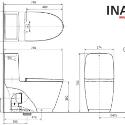 Bản vẽ bàn cầu 2 khối nắp điện tử INAX ACT-832+CW-H20VN