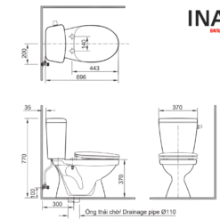 Bản vẽ bàn cầu nắp rửa cơ INAX C-117A+CW-S15VN