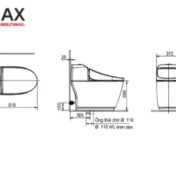 Bồn Cầu Thông Minh INAX AC-1032+CW-H20VN 6 Bản vẽ bồn cầu 1 khối nắp điện tử INAX AC-1032+CW-H20VN