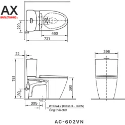 Bản vẽ bồn cầu 2 khối nắp điện tử INAX AC-602+CW-KA22AVN