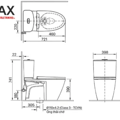 Bản vẽ bồn cầu 2 khối nắp rửa cơ INAX AC-602+CW-S15VN