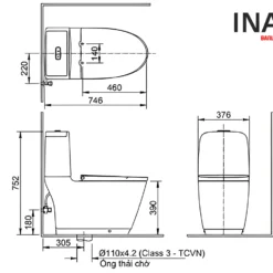 Bản vẽ bồn cầu INAX AC-832+CW-KA22AVN 2 khối nắp điện tử