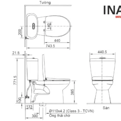 Bồn Cầu INAX C-306A+CW-S15VN 2 Khối Nắp Rửa Cơ 7 Bản vẽ bồn cầu INAX C-306A+CW-S15VN nắp rửa cơ
