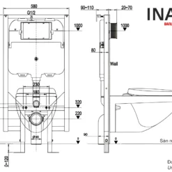 Bản vẽ bồn cầu INAX treo tường AC-23P+CW-KB22AVN