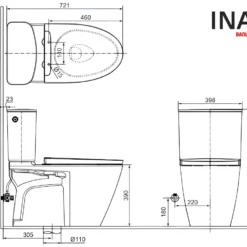 Bản vẽ bồn cầu 2 khối xả cảm ứng INAX ACT-602+CW-KA22AVN nắp điện tử